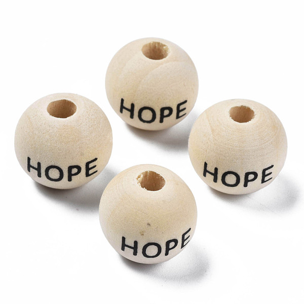 

PandaHall Printed Natural Wood European Beads, Undyed, Large Hole Beads, Round with Word HOPE, PapayaWhip, 16x14.5mm, Hole: 5.5mm Wood Round..., Orange