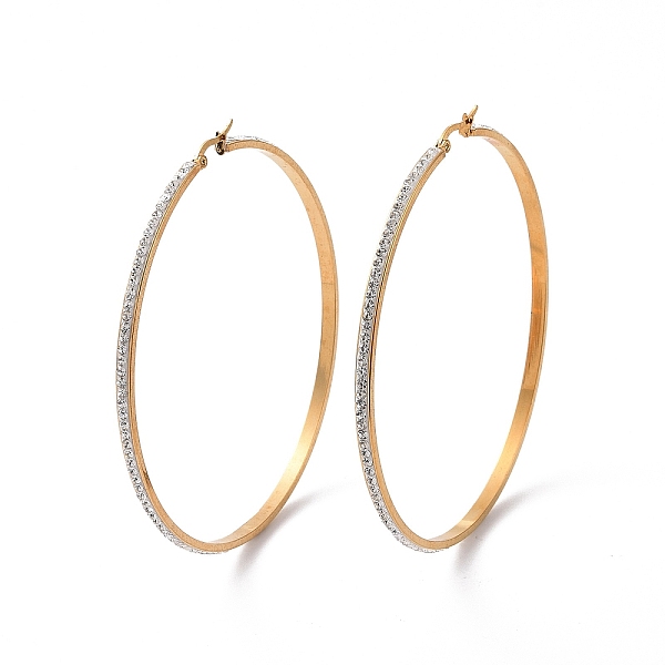 

PandaHall 304 Stainless Steel Hoop Earrings, with Polymer Clay and Rhinestone, Ring, Golden, Crystal, 82.5x81.5x3.5mm Rhinestone Ring Clear