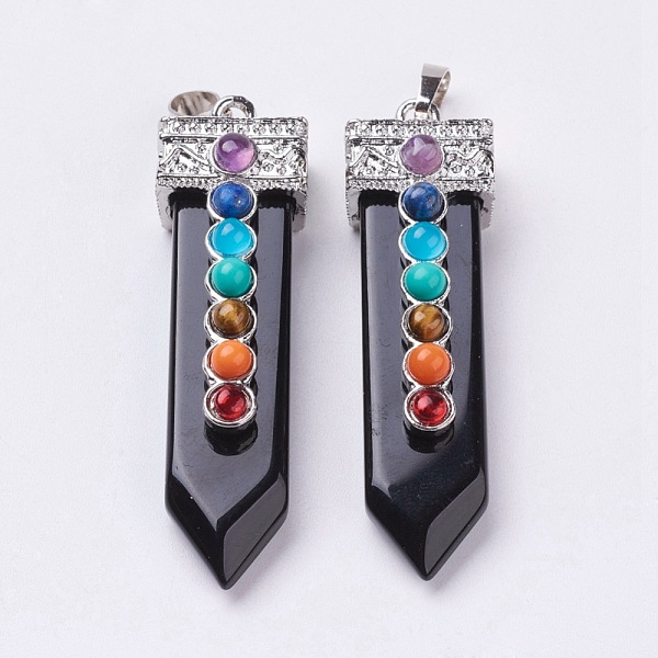 

PandaHall Natural Obsidian with Synthetic & Natural Mixed Stone Chakra Big Pendants, Sword, Platinum, 57~60x16.5x12mm, Hole: 5mm Obsidian...