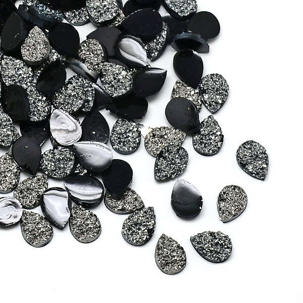 

PandaHall Druzy Resin Cabochons, teardrop, Black, 14x10x3mm Resin Teardrop Black