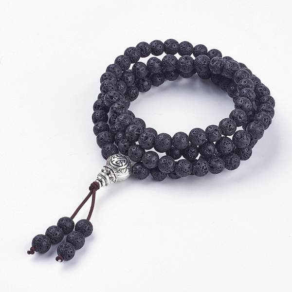 

PandaHall Dual-use Items, Four Loops Natural Lava Rock Wrap Bracelets/Beaded Necklaces, with Alloy Findings and Burlap Packing, Antique...