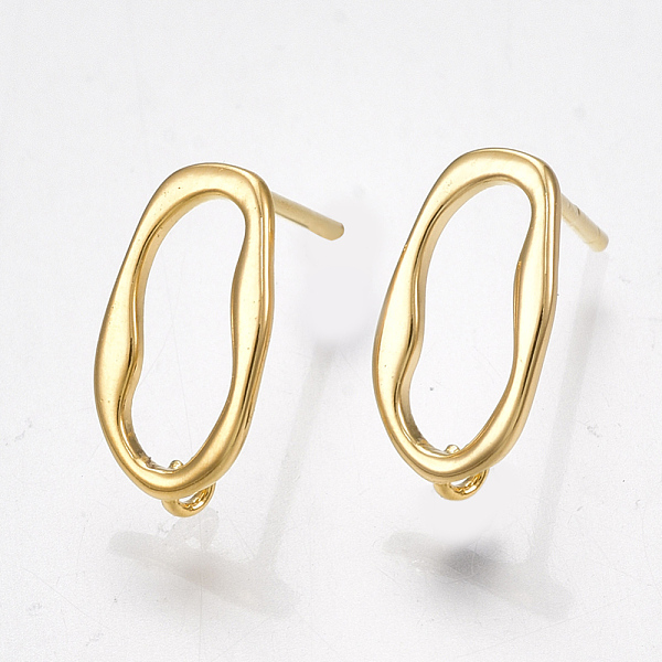 

PandaHall Brass Stud Earring Findings, with Loop, Oval, Nickel Free, Real 18K Gold Plated, 12x6mm, Hole: 1mm, Pin: 0.7mm Brass Oval