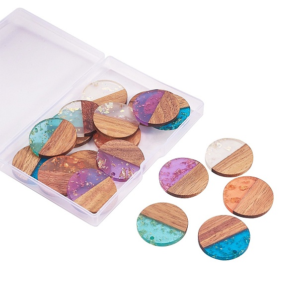 

PandaHall Transparent Resin & Walnut Wood Pendants, with Paillette/Sequin, Flat Round, Mixed Color, 28x3mm, Hole: 2mm, 4pcs/color, 5 colors..., Multicolor