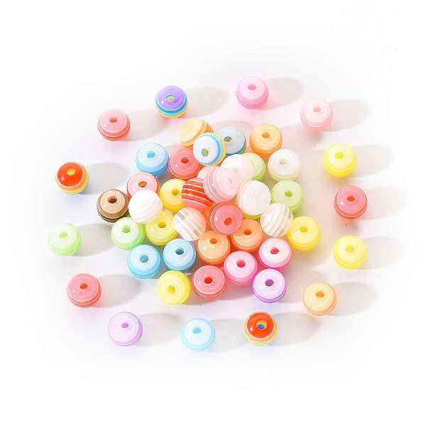 

PandaHall 50Pcs Transparent Stripe Resin Beads, Round, Mixed Color, 1/4 inch(8mm), Hole: 2mm, 50pcs/Bag Resin Round Multicolor