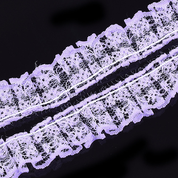 

PandaHall Organza Lace Trim, Pleated/Double Ruffle Ribbon, Lilac, 23~28mm, 50m/bundle Polyester Purple