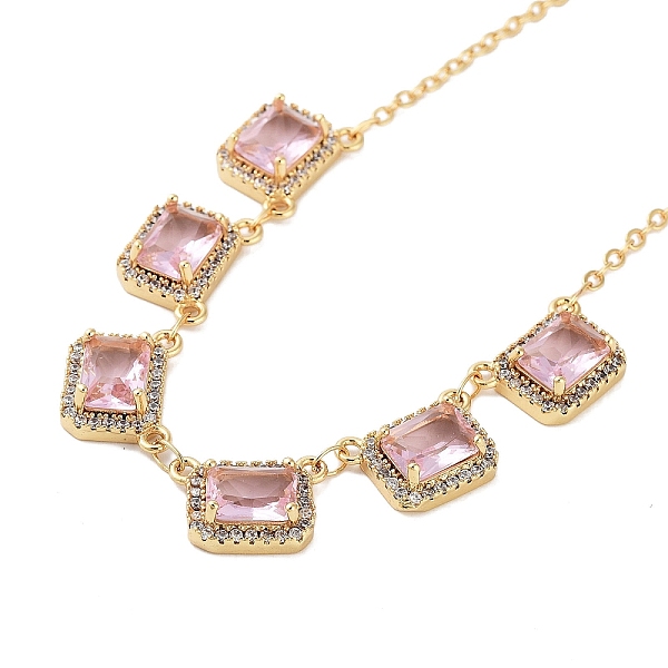 

PandaHall Rack Plating Brass Micro Pave Cubic Zirconia Necklaces, with Square Glass, Cadmium Free & Lead Free, Pink, 15.55~15.75 inch...