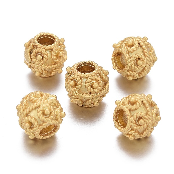 

PandaHall Brass Beads, Long-Lasting Plated, Matte Style, Round, Matte Gold Color, 8x7.5mm, Hole: 3mm Brass Round