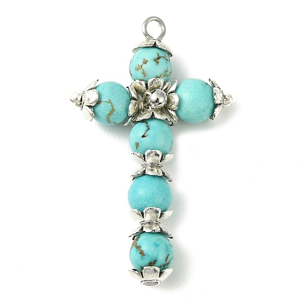

PandaHall Synthetic Turquoise Copper Wire Wrapped Pendants, Cross Charms, Platinum, Dyed, 39x23~24x7mm, Hole: 1.8~2mm Synthetic Turquoise...