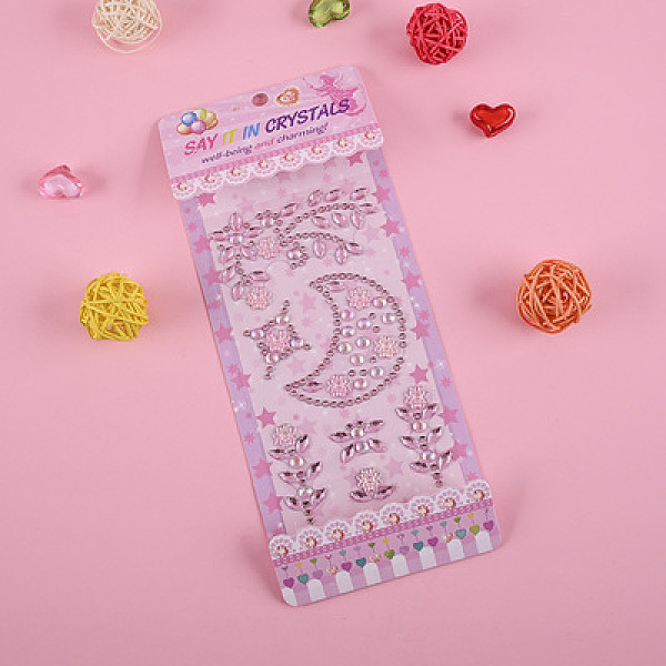 

PandaHall Self Adhesive Mobile Phone Stickers, Acrylic Rhinestone Stickers, Rectangle with Moon and Star Pattern, Pink, 24.5x10cm Acrylic...