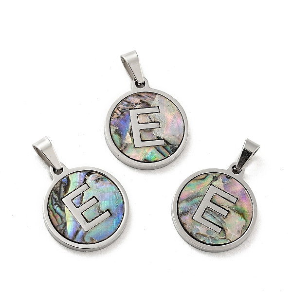 

PandaHall 304 Stainless Steel with Paua Shell Pendants, Stainless Steel Color, Flat Round with Letter Charm, Letter.E, 18x16x1.5mm, Hole...