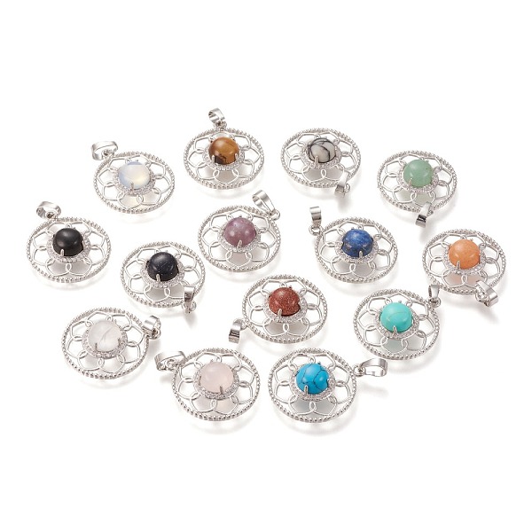 

PandaHall Natural & Synthetic Mixed Gemstone Pendants, Filigree Joiners Jewelry, with Crystal Rhinestone and Platinum Plated Brass Bails..., Clear