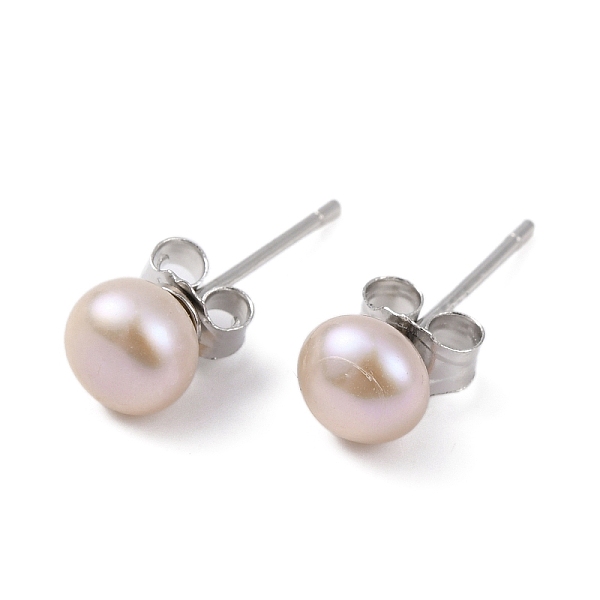

PandaHall Natural Pearl Round Bead Stud Earrings, with Real Platinum Plated 925 Sterling Silver Findings, Thistle, 15x5~6mm Pearl Round..., Purple