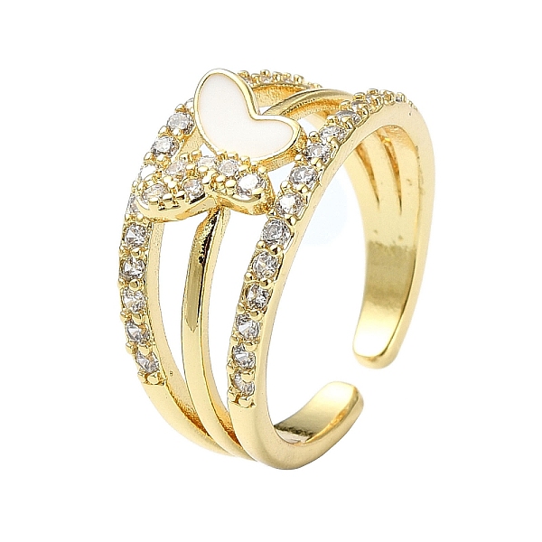 

PandaHall Rack Plating Real 18K Gold Plated Brass Rings, with Cubic Zirconia and Enamel, Long-Lasting Plated, Lead Free & Cadmium Free..., White
