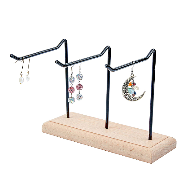

PandaHall 1-Tier 3-Row Wood Jewelry Display Stands, with Electrophoresis Black Tone Iron Findings, for Earrings, Bracelet, Keychain..., Orange