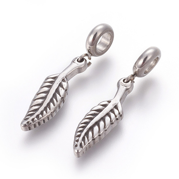 

PandaHall 304 Stainless Steel Pendants, Large Hole Pendants, Feather, Antique Silver, 36mm, Hole: 5.3mm, Pendant: 25.5x8x3mm 304 Stainless...