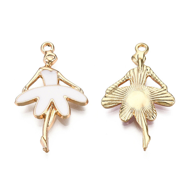 

PandaHall Light Gold Plated Alloy Pendants, with Enamel, Ballet Dancer, White, 30.5x18x2.5mm, Hole: 1.8mm Alloy+Enamel Human White