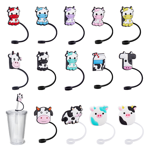 

PandaHall DICOSMETIC 14Pcs 14 Style Cow Theme Silicone Straw Cap, Dustproof Covers, Reusable Drinking Straw Tips Cap, Mixed Shapes, 74~80mm...