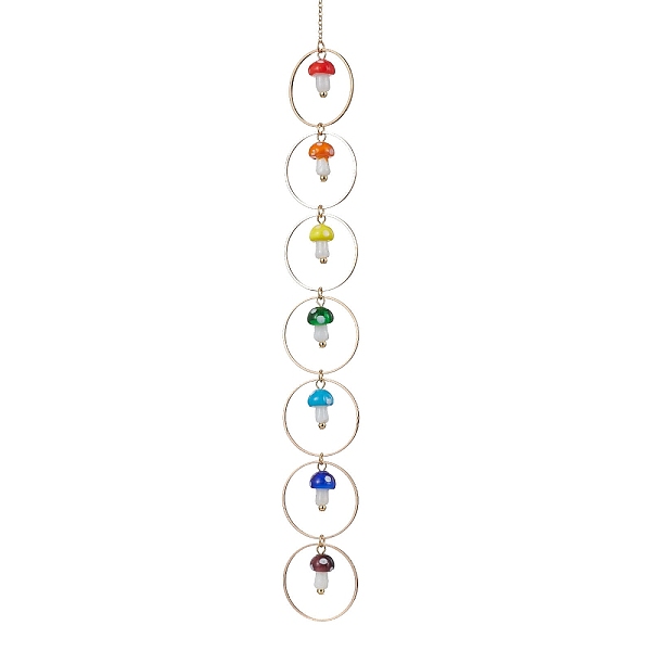 

PandaHall Chakra Mushroom Handmade Lampwork Pendant Decorations, with Brass Cable Chains, Mixed Color, 297mm, Pendants: 18x10mm Lampwork..., Multicolor