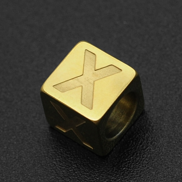 

PandaHall 201 Stainless Steel European Beads, Large Hole Beads, Horizontal Hole, Cube, Golden, Letter.X, 7x7x7mm, Hole: 5mm 201 Stainless...