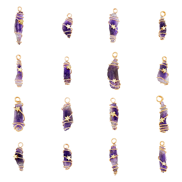 

PandaHall DICOSMETIC 16Pcs Natural Gemstone Copper Wire Wrapped Pendants, Nuggets Charm, Golden, 24~44x8~15x5~15.5mm, Hole: 2.5~4mm Amethyst...