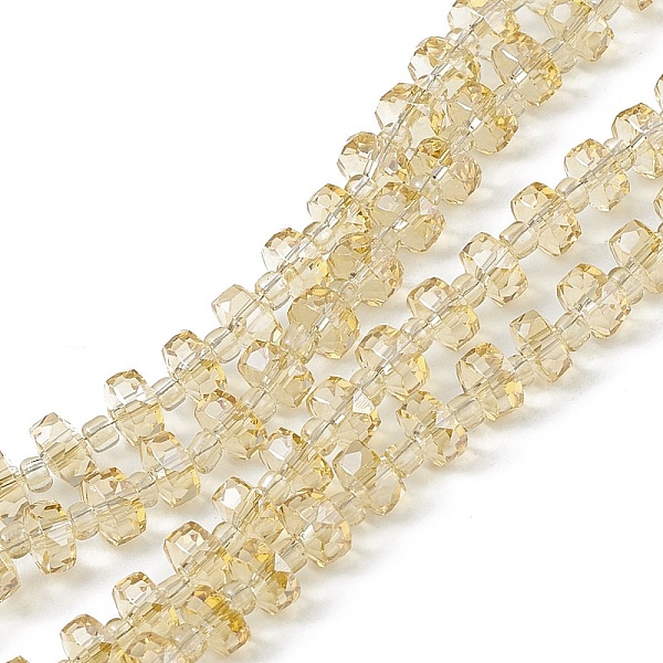 

PandaHall Transparent Electroplate Glass Beads Strands, Faceted, Rondelle, Pearl Luster Plated, Goldenrod, 5.5x3.5~4mm, Hole: 1mm, about..., Gold