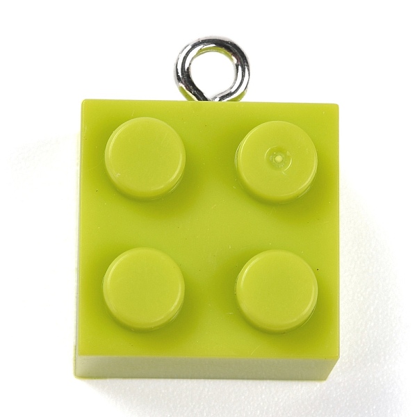 

PandaHall Resin Pendants, with Platinum Iron Loop, Toy Bricks, Yellow Green, 21x15.5x11mm, Hole: 2.6mm Iron+Resin Others