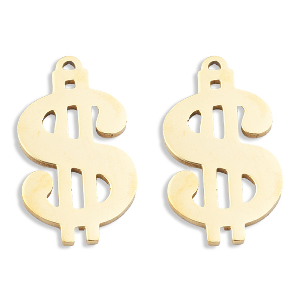 

PandaHall Ion Plating(IP) 201 Stainless Steel Charms, Dollar Sign, Real 18K Gold Plated, 26x15x1.5mm, Hole: 1.2mm 201 Stainless Steel Symbol