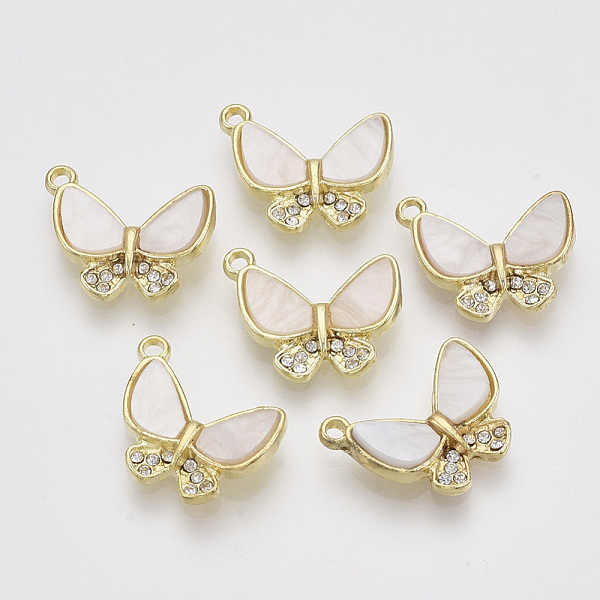 

PandaHall Alloy Pendants, with Plastic and Crystal Rhinestone, Butterfly, Golden, Lavender Blush, 14.5x17x3.5~4.5mm, Hole: 1.4mm..., Clear