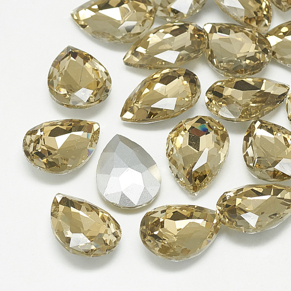 PandaHall Pointed Back Glass Rhinestone Cabochons, Back Plated, Faceted, teardrop, Coffee, 10x7x4mm Glass Rhinestone Teardrop Yellow