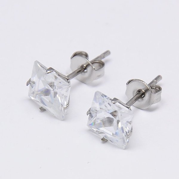

PandaHall Cubic Zirconia Ear Studs, with Stainless Steel Base, Stainless Steel Color, 7x7mm, Pin: 0.7mm Cubic Zirconia