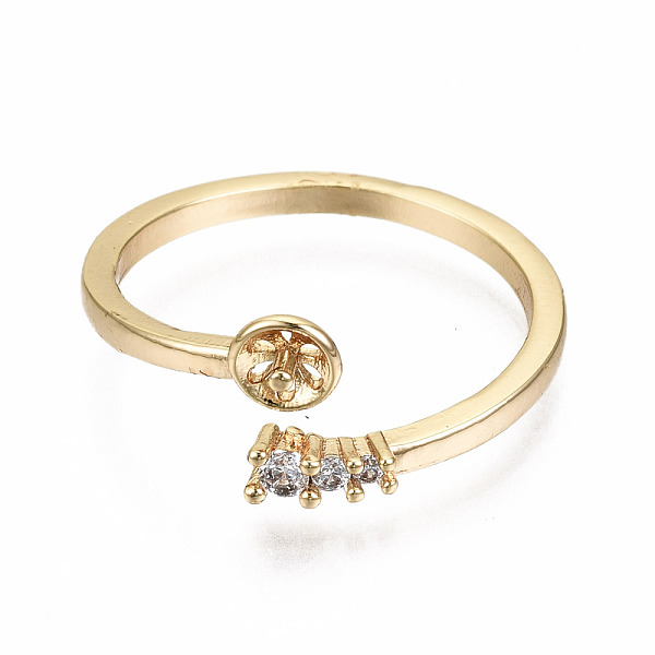 

PandaHall Brass Micro Pave Clear Cubic Zirconia Peg Bails Cuff Finger Ring Settings, for Half Drilled Bead, Nickel Free, Real 18K Gold...
