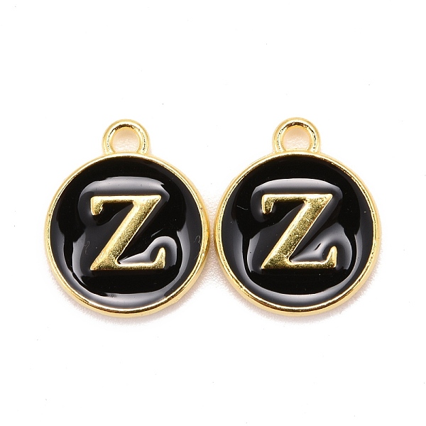 

PandaHall Golden Plated Alloy Charms, Cadmium Free & Lead Free, with Enamel, Enamelled Sequins, Flat Round with Letter, Black, Letter.Z...