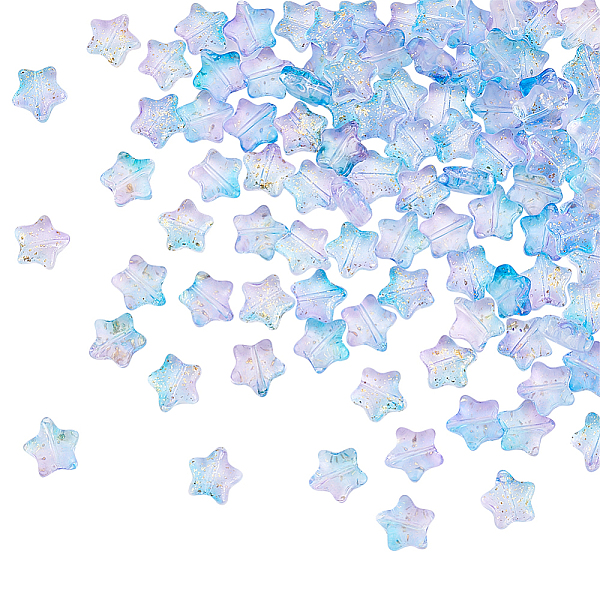 

PandaHall DICOSMETIC 2 Strands Cute Star Shape Beads Lilac Spray Painted Star Beads Star Spacer Beads with Glitter Transparent Glass Beads..., Purple
