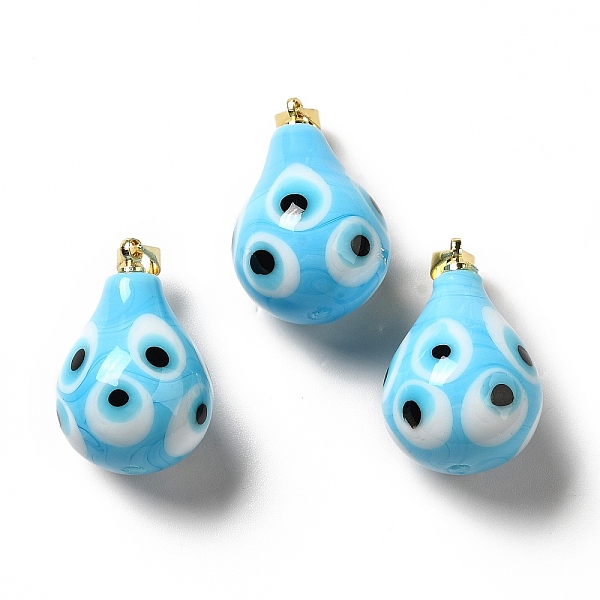 

PandaHall Handmade Evil Eye Lampwork Pendants, with Rack Plating Brass Findings, Long-Lasting Plated, Teardop, Deep Sky Blue...