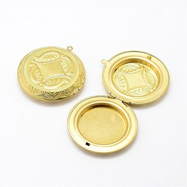 

PandaHall Brass Locket Pendants, Flat Round, Nickel Free, Raw(Unplated), 48x44.5x9.5mm, Hole: 2mm Brass Flat Round