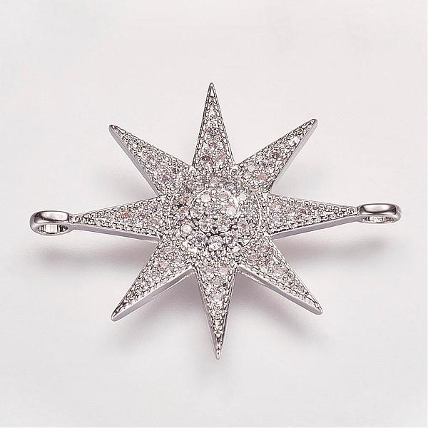 

PandaHall Brass Micro Pave Cubic Zirconia Links, Star, Platinum, 31x24x3mm, Hole: 2mm Brass+Cubic Zirconia Star