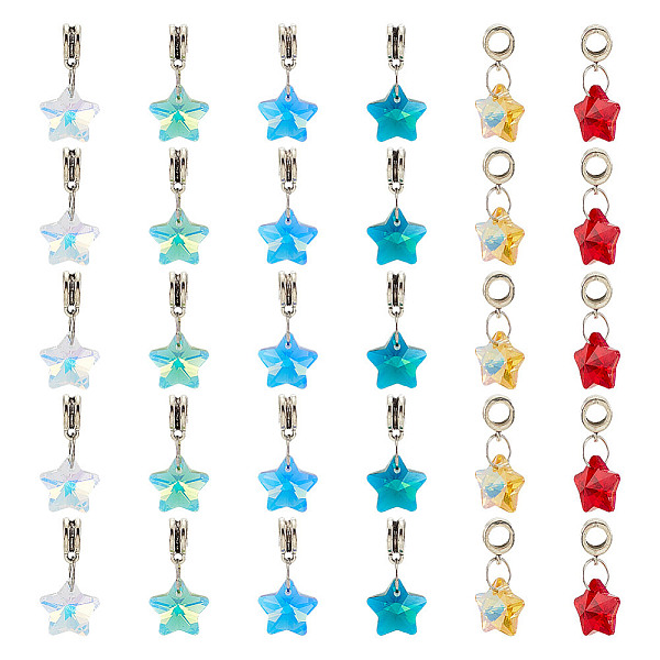

PandaHall 30Pcs 6 Colors Glass European Dangle Charms, Antique Silver Plated Alloy Large Hole Star Pendants, Mixed Color, 25mm, Charm: 13mm..., Multicolor