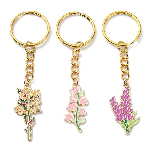 

PandaHall Alloy Enamel Flower Pendant Keychains, with Iron Keychain Ring, Golden, Mixed Color, 83~85mm, 3pcs/set Alloy Flower Multicolor