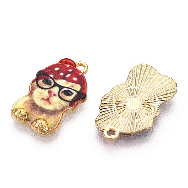 

PandaHall Printed Light Gold Tone Alloy Pendants,Carton Cat with Cap Charms, FireBrick, 22.5x14x2.5mm, Hole: 1.6mm Alloy Cat Shape Red