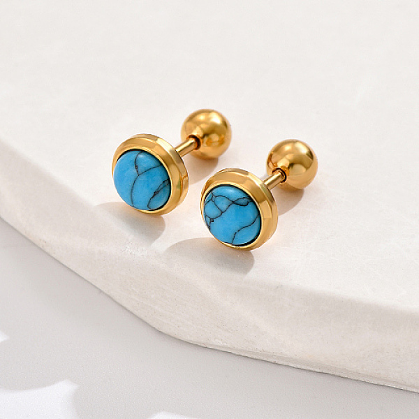 

PandaHall Real 18K Gold Plated 304 Stainless Steel Flat Round Stud Earrings, with Plastic, Deep Sky Blue, 8mm Resin Flat Round