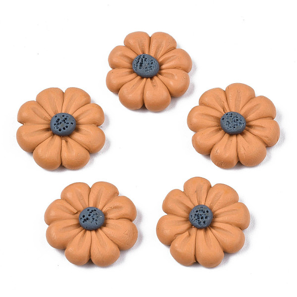 

PandaHall Handmade Polymer Clay Cabochons, 8-Petal Flower, Goldenrod, 17~18x4~6mm Polymer Clay Flower Gold