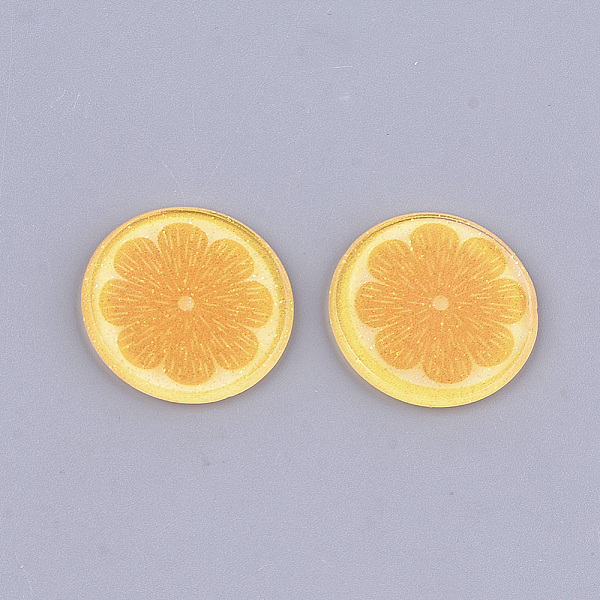 

PandaHall Plastic Cabochons, with Glitter Powder, Lemon, Gold, 22x2mm Plastic Fruit Gold