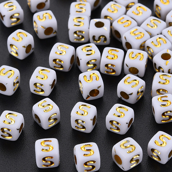 

PandaHall Opaque White Acrylic Beads, Metal Enlaced, Cube with Letters, Letter.S, 4.5mm, Hole: 2mm, about 5000pcs/500g Acrylic Letter S...