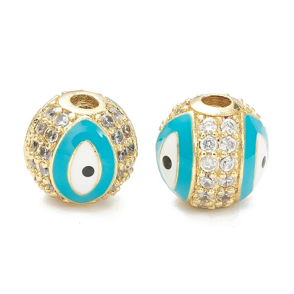 

PandaHall Brass Micro Pave Cubic Zirconia Charms, with Enamel, Long-Lasting Plated, Flat Round with Evil Eye, Real 18K Gold Plated , Dark...