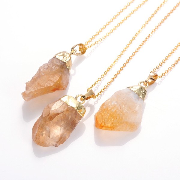 

PandaHall Natural Raw Rough Citrine Pendant Necklaces, with Brass Chains and Spring Ring Clasps, 18 inch Citrine