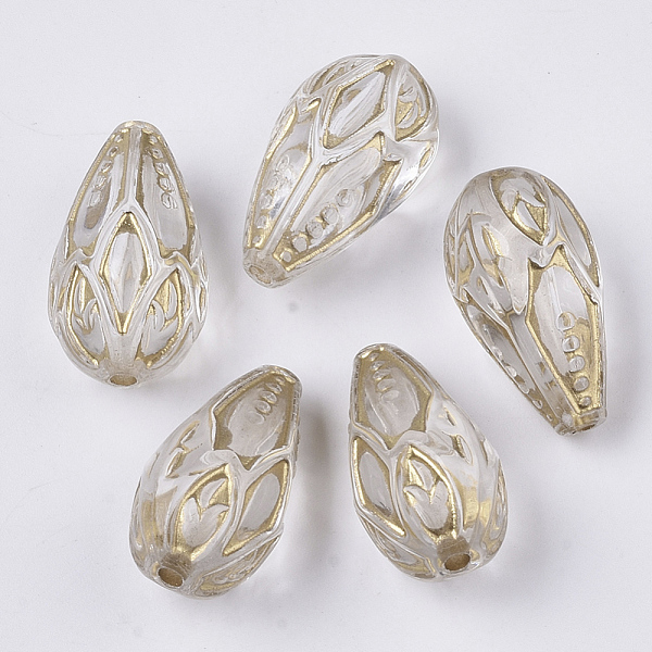

PandaHall Transparent Plating Acrylic Beads, Golden Metal Enlaced, Teardrop, Clear, 20.5x12x10.5mm, Hole: 1.8mm Acrylic Teardrop Clear