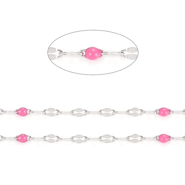 

PandaHall Handmade 304 Stainless Steel Dapped Chains, Cable Chains, with Enamel and Spool, Soldered, Flat Oval, Long-Lasting Plated, Hot..., Pink