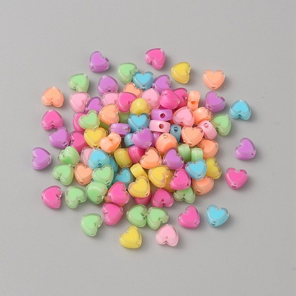 

PandaHall Transparent Acrylic Beads, Bead in Bead, Heart, Mixed Color, 7.5x8x4mm, Hole: 1.8mm, about 500pcs/bag Acrylic Heart Multicolor