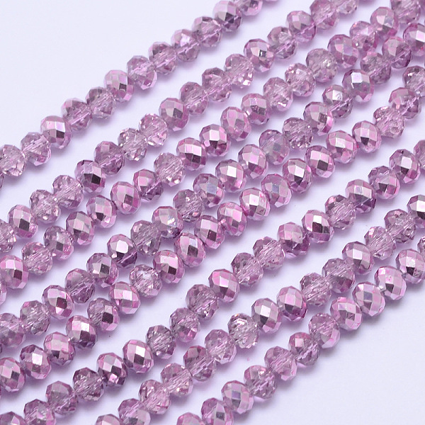 

PandaHall Faceted Rondelle Transparent Painted Glass Beads Strands, Violet, 4x3mm, Hole: 1mm, about 125pcs/strand, 15 inch Glass Rondelle..., Purple