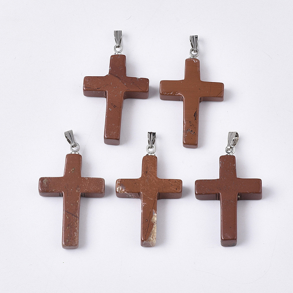 

PandaHall Natural Red Jasper Pendants, with Stainless Steel Peg Bails, Cross, Stainless Steel Color, 29~30x18.5x4.5mm, Hole: 5.5x2mm Red...